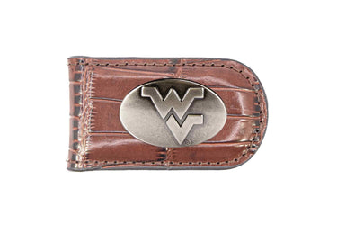 West Virginia Mountaineers Leather Magnetic Money Clip Wallet - Silver Emblem Fan Gift - 6 Colors