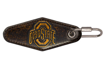 Ohio State Buckeyes Collegiate Full Grain Leather Key Fob. Brown Burnished Keychain.