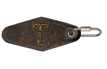 Texas Tech Red Raiders Collegiate Full Grain Leather Key Fob. Brown Burnished Keychain