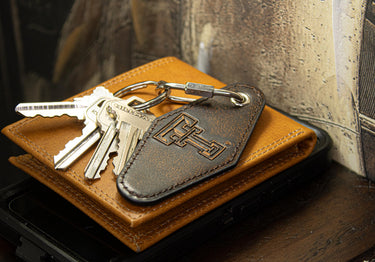 Texas Tech Red Raiders Collegiate Full Grain Leather Key Fob. Brown Burnished Keychain