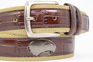 Georgia Southern Eagles Khaki Webbed Belt With Croc Leather Inlay | Collegiate Casual Game Day Belt