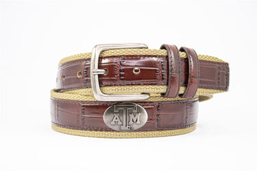 Texas A&M Aggies Khaki Webbed Belt With Croc Leather Inlay | Collegiate Casual Game Day Belt
