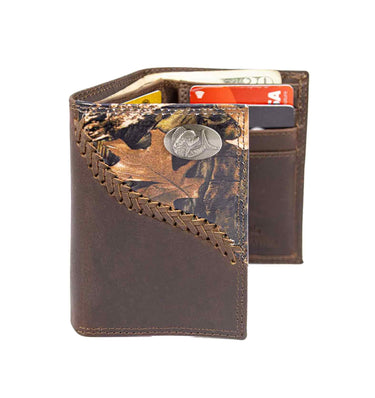 Dolphin Mahi Camo Corner Leather Wallet – Bifold, Trifold or Tall Roper – Outdoorsman Gift.