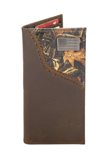 USA Flag Camo Corner Leather Wallet – Bifold, Trifold or Tall Roper – Outdoorsman Gift.