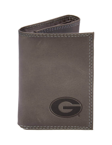 Georgia Bulldogs Collegiate Embossed Leather Wallet – Tan or Gray – Bifold, Trifold & Tall Roper Styles.