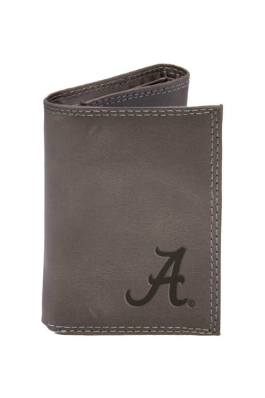 Alabama Crimson Tide Collegiate Embossed Leather Wallet – Tan or Gray – Bifold, Trifold & Tall Roper Styles.