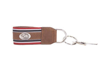 Alabama Crimson Tide Collegiate Grosgrain Ribbon Key Chain with Leather Accent and Silver Emblem.