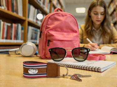 Alabama Crimson Tide Collegiate Grosgrain Ribbon Key Chain with Leather Accent and Silver Emblem.