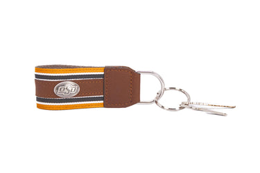 Oklahoma State Cowboys Collegiate Grosgrain Ribbon Key Chain with Leather Accent and Silver Emblem.