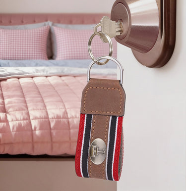 Texas Tech Red Raiders Collegiate Grosgrain Ribbon Key Chain with Leather Accent and Silver Emblem.