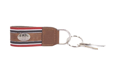 Oklahoma Sooners Collegiate Grosgrain Ribbon Key Chain with Leather Accent and Silver Emblem.