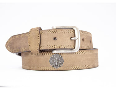 Maltese Cross Men's Leather Belt - Crazy-horse Finish With Silver Metal Emblem - Outdoor Rugged Belt.
