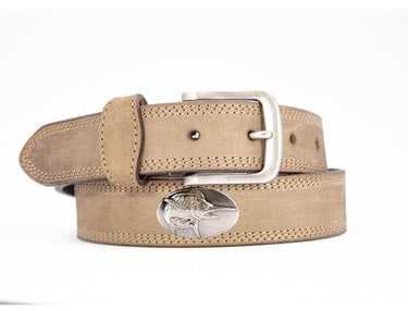 Marlin Men's Leather Belt - Crazy-horse Finish With Silver Metal Emblem - Outdoor Rugged Belt.
