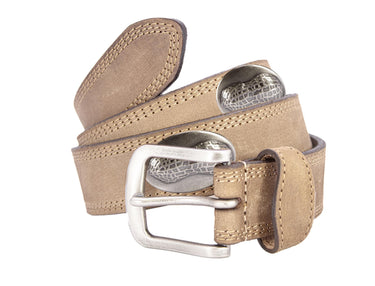 Peanut Men's Leather Belt - Crazy-horse Finish With Silver Metal Emblem - Outdoor Rugged Belt.