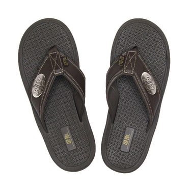 Texas A&M Aggies Men's Collegiate Flip Flop Sandal. Brown Straps With Metal Concho Logo. Cushioned Insole and Non-skid Outsole.
