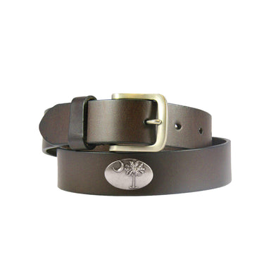 SC Palmetto Kids Leather Brown Belt – Youth Fishing Belt with Emblem S-XL