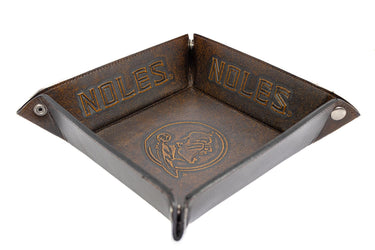 FSU Seminoles Men's Collegiate Valet Tray, Catch-all, Desk Organizer, Nightstand Tray. Brown Burnished Full Grain Leather Finish.