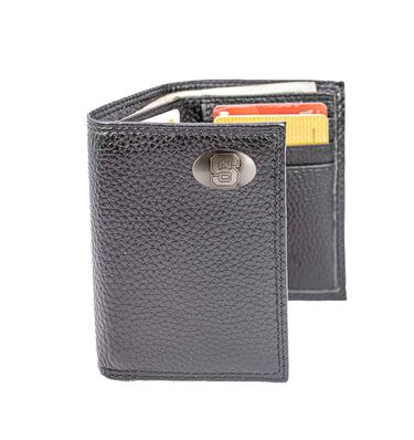 NC State Wolfpack Pebble Grain Leather Wallet – Bifold, Trifold, Tall Roper & Slim Front Pocket – Black or Brown – Executive Style