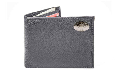 Texas Longhorns Pebble Grain Leather Wallet – Bifold, Trifold, Tall Roper & Slim Front Pocket – Black or Brown – Executive Style