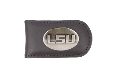 LSU Tigers Leather Magnetic Money Clip Wallet - Silver Emblem Fan Gift - 6 Colors