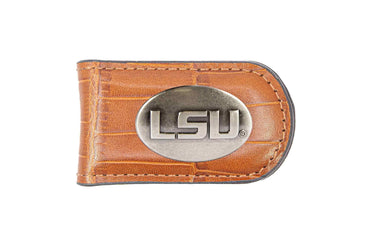 LSU Tigers Leather Magnetic Money Clip Wallet - Silver Emblem Fan Gift - 6 Colors