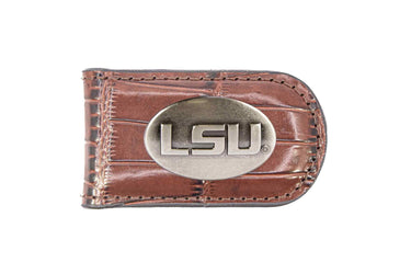LSU Tigers Leather Magnetic Money Clip Wallet - Silver Emblem Fan Gift - 6 Colors
