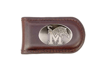 Memphis Tigers Leather Magnetic Money Clip Wallet - Silver Emblem Fan Gift - 6 Colors