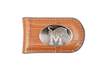 Memphis Tigers Leather Magnetic Money Clip Wallet - Silver Emblem Fan Gift - 6 Colors