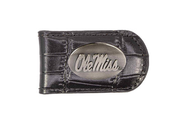 Ole Miss Rebels Leather Magnetic Money Clip Wallet - Silver Emblem Fan Gift - 6 Colors