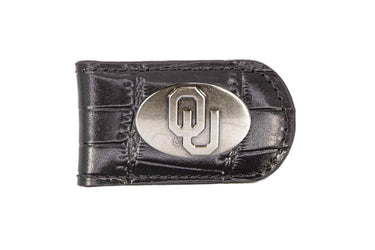 Oklahoma Sooners Leather Magnetic Money Clip Wallet - Silver Emblem Fan Gift - 6 Colors