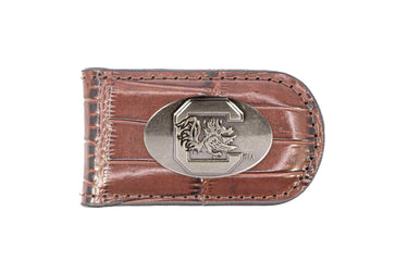 South Carolina Gamecocks Leather Magnetic Money Clip Wallet - Silver Emblem Fan Gift - 6 Colors