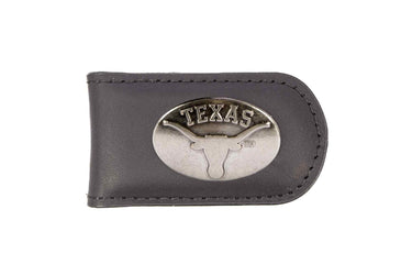 Texas Longhorns Leather Magnetic Money Clip Wallet - Silver Emblem Fan Gift - 6 Colors