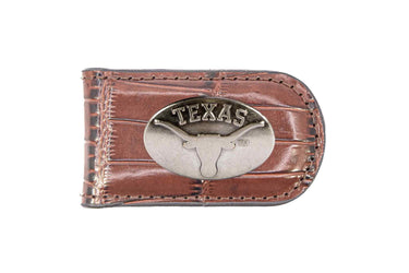 Texas Longhorns Leather Magnetic Money Clip Wallet - Silver Emblem Fan Gift - 6 Colors