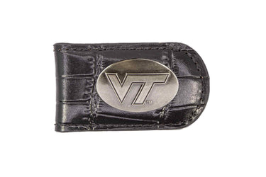 Virginia Tech Hokies Leather Magnetic Money Clip Wallet - Silver Emblem Fan Gift - 6 Colors