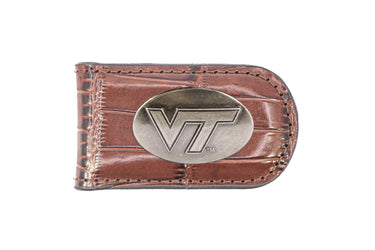 Virginia Tech Hokies Leather Magnetic Money Clip Wallet - Silver Emblem Fan Gift - 6 Colors