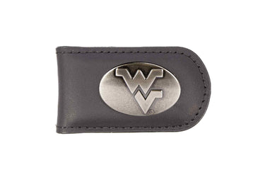 West Virginia Mountaineers Leather Magnetic Money Clip Wallet - Silver Emblem Fan Gift - 6 Colors