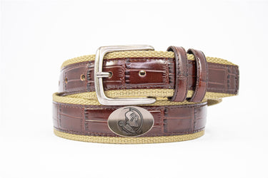 Florida State Seminoles Khaki Webbed Belt With Croc Leather Inlay | Collegiate Casual Game Day Belt
