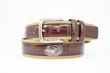 Southern Miss Eagles Khaki Webbed Belt With Croc Leather Inlay | Collegiate Casual Game Day Belt