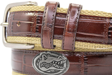Florida Gators Khaki Webbed Belt With Croc Leather Inlay | Collegiate Casual Game Day Belt