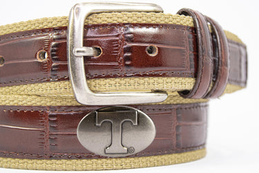 Tennessee Vols Khaki Webbed Belt With Croc Leather Inlay | Collegiate Casual Game Day Belt