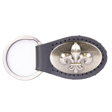 Fleur De Lis Leather Keychain - Brown or Black Leather Key Ring - Gift for Him