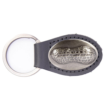 Peanut Emblem Leather Keychain - Brown or Black Leather Key Ring - Gift for Him