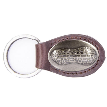 Peanut Emblem Leather Keychain - Brown or Black Leather Key Ring - Gift for Him