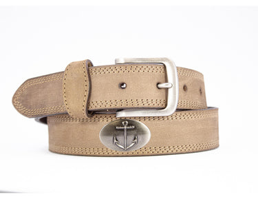 Anchor Men's Leather Belt - Crazy-horse Finish With Silver Metal Emblem - Outdoor Rugged Belt.