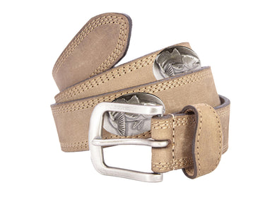 Redfish Men's Leather Belt - Crazy-horse Finish With Silver Metal Emblem - Outdoor Rugged Belt.