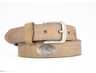Turkey Men's Leather Belt - Crazy-horse Finish With Silver Metal Emblem - Outdoor Rugged Belt.