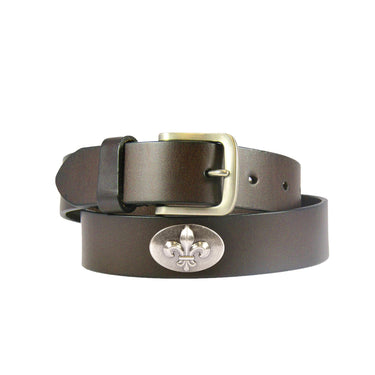 Fleur De Lis Leather Belt for Men – Brown Full Grain Casual Belt