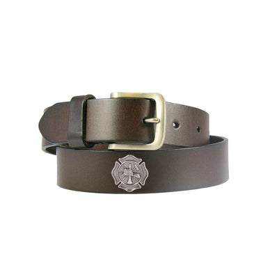 Maltese Cross Leather Belt for Men – Brown Full Grain Casual Fireman Belt