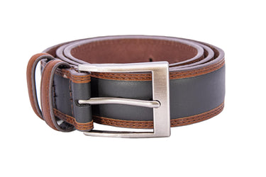 Mens Two Tone Full Grain Leather Belt | Black Leather Belt with Brown Trim| Casual Dress Belt