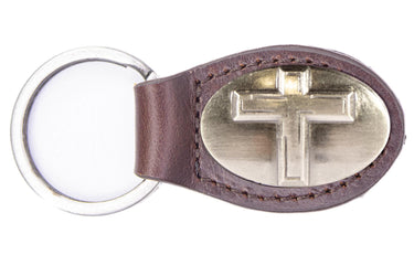 Christian Cross Leather Keychain - Brown or Black Leather Key Ring - Gift for Him
